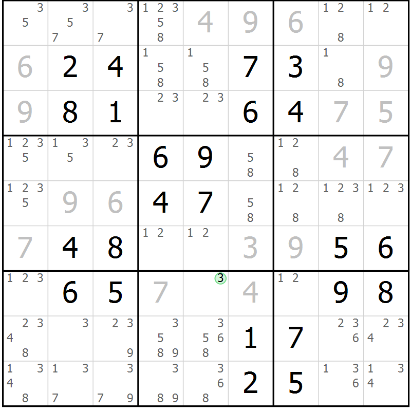 Position des candidats pour la solution de la Gr 46 page 49 du magazine de sudoku Virtuose n° 106