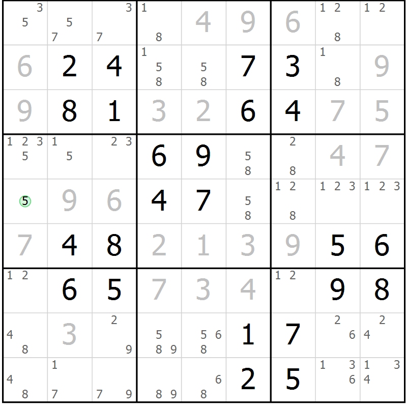 Position des candidats pour la solution de la Gr 46 page 49 du magazine de sudoku Virtuose n° 106