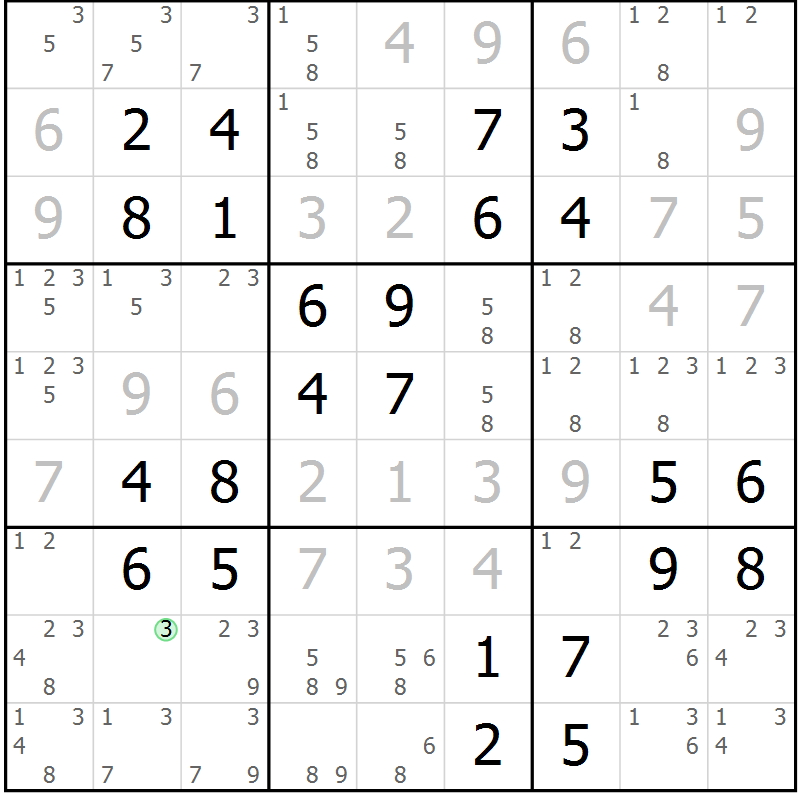 Position des candidats pour la solution de la Gr 46 page 49 du magazine de sudoku Virtuose n° 106