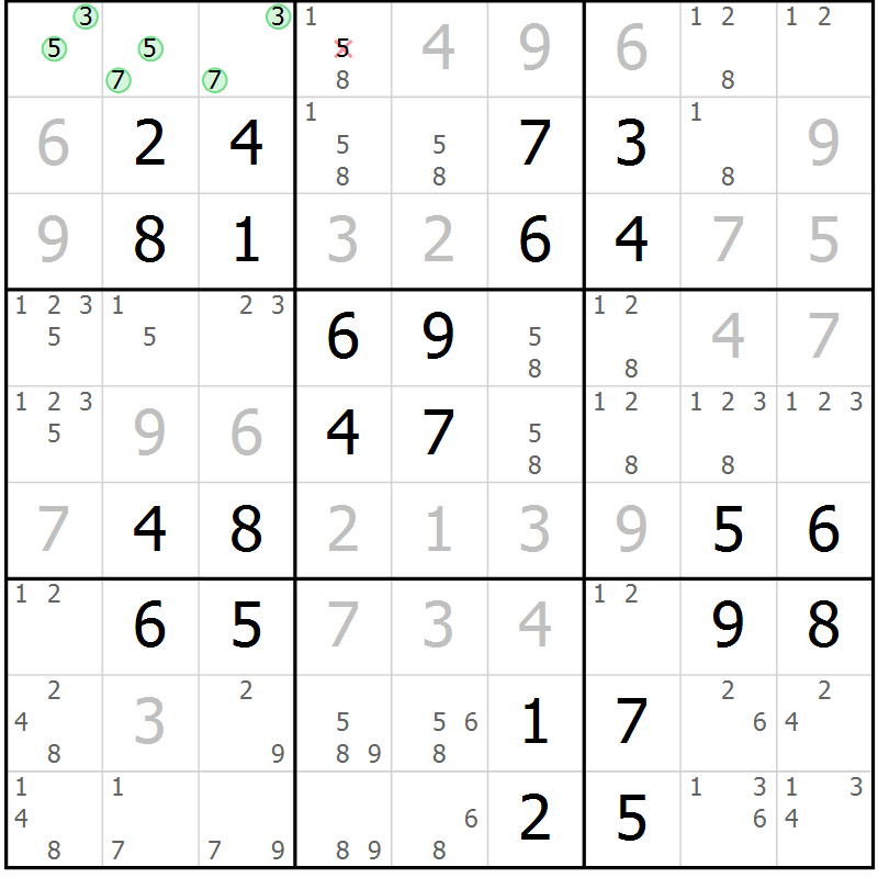 Position des candidats pour la solution de la Gr 46 page 49 du magazine de sudoku Virtuose n° 106