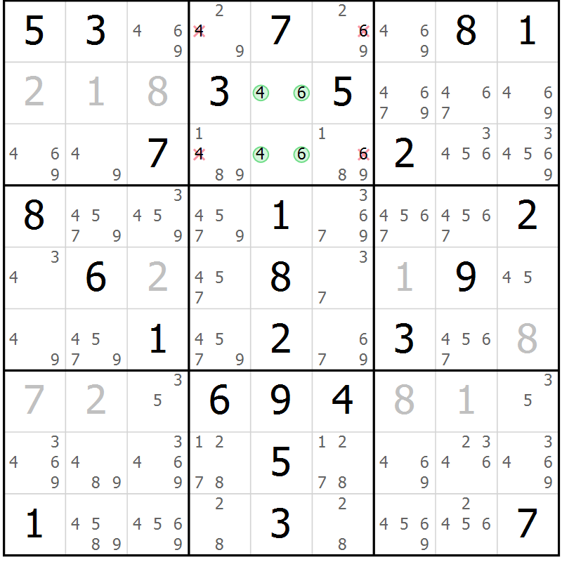 Position des candidats pour la solution de la Gr 47 page 50 du magazine de sudoku Virtuose n° 106