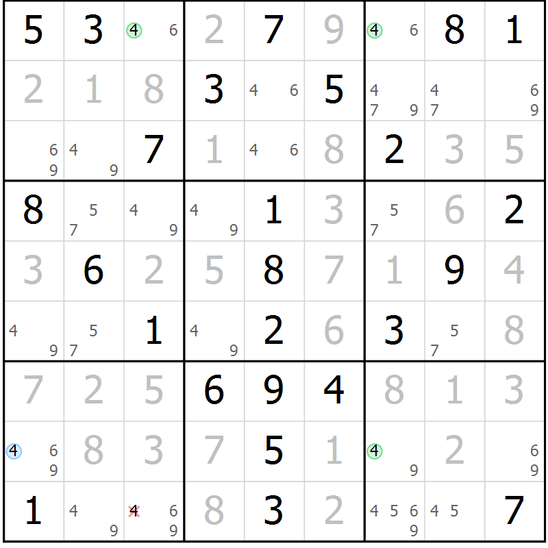 Position des candidats pour la solution de la Gr 47 page 50 du magazine de sudoku Virtuose n° 106