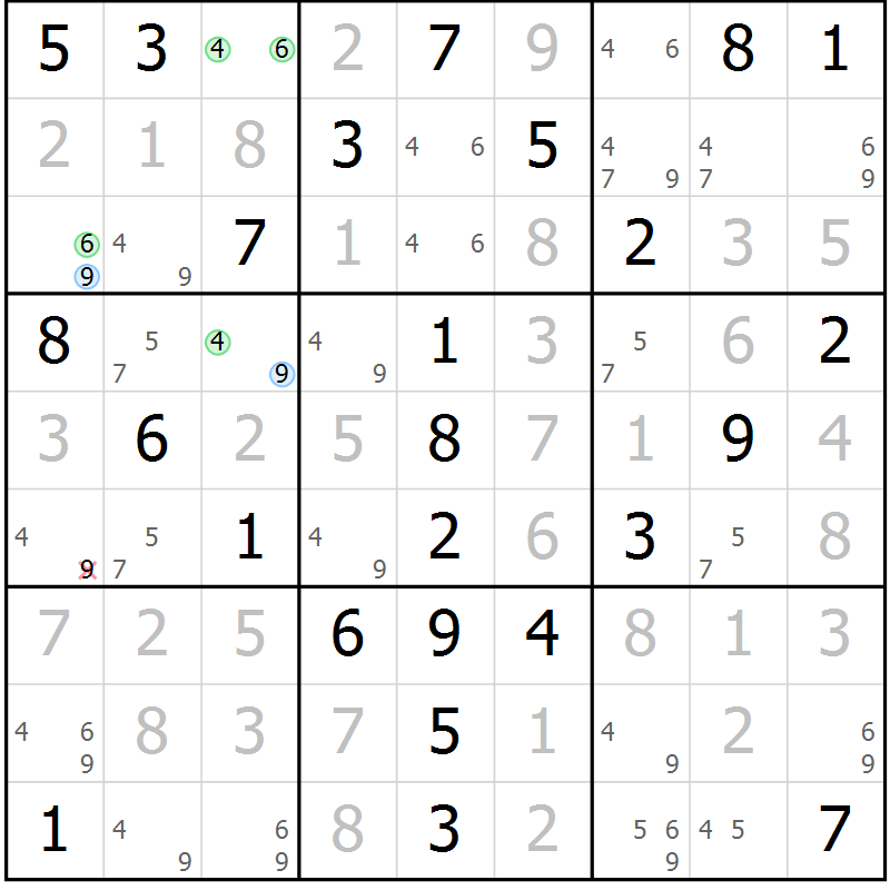 Position des candidats pour la solution de la Gr 47 page 50 du magazine de sudoku Virtuose n° 106