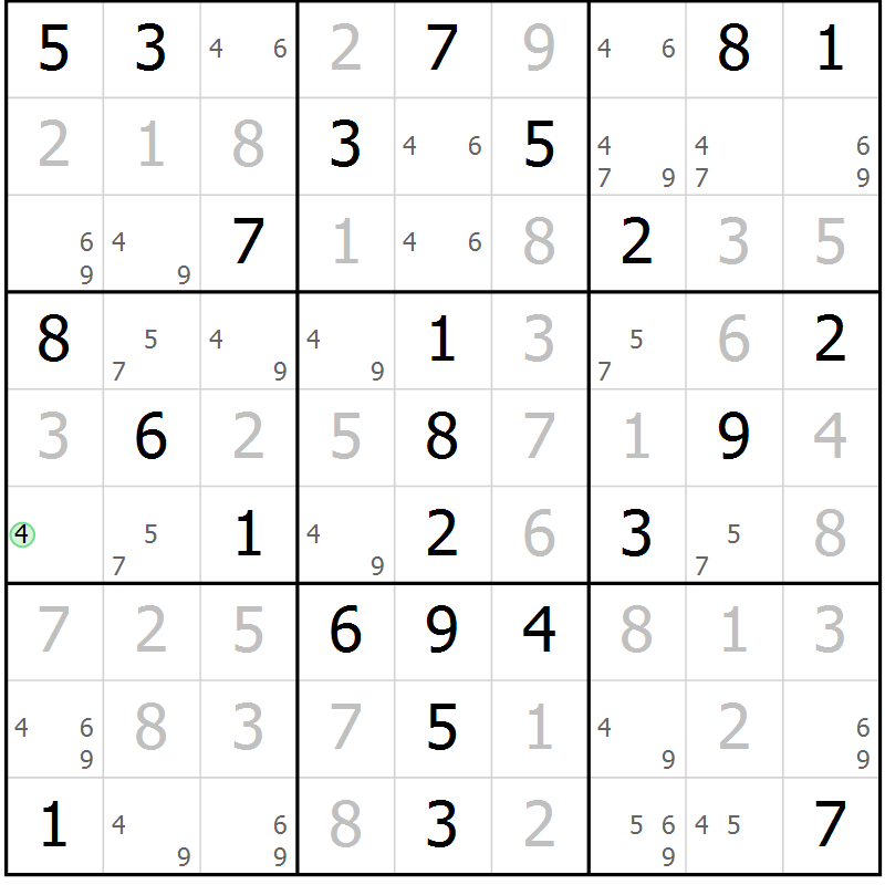 Position des candidats pour la solution de la Gr 47 page 50 du magazine de sudoku Virtuose n° 106