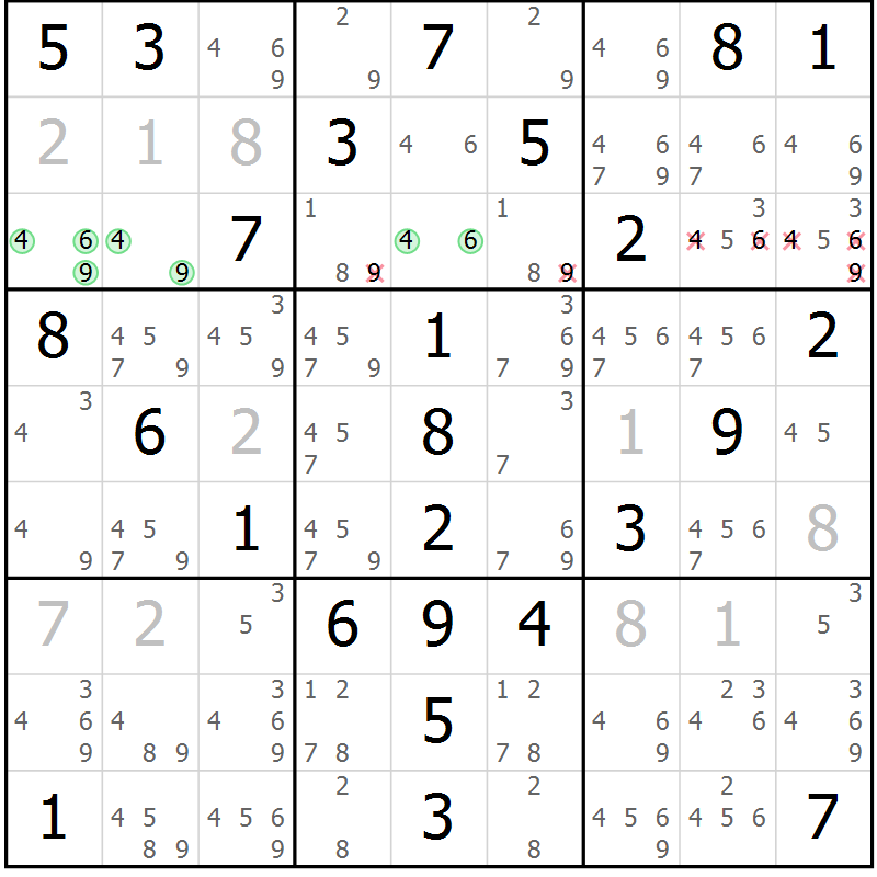Position des candidats pour la solution de la Gr 47 page 50 du magazine de sudoku Virtuose n° 106