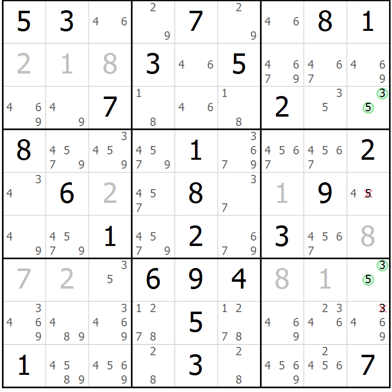 Position des candidats pour la solution de la Gr 47 page 50 du magazine de sudoku Virtuose n° 106