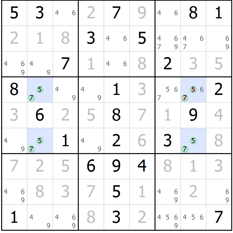 Position des candidats pour la solution de la Gr 47 page 50 du magazine de sudoku Virtuose n° 106