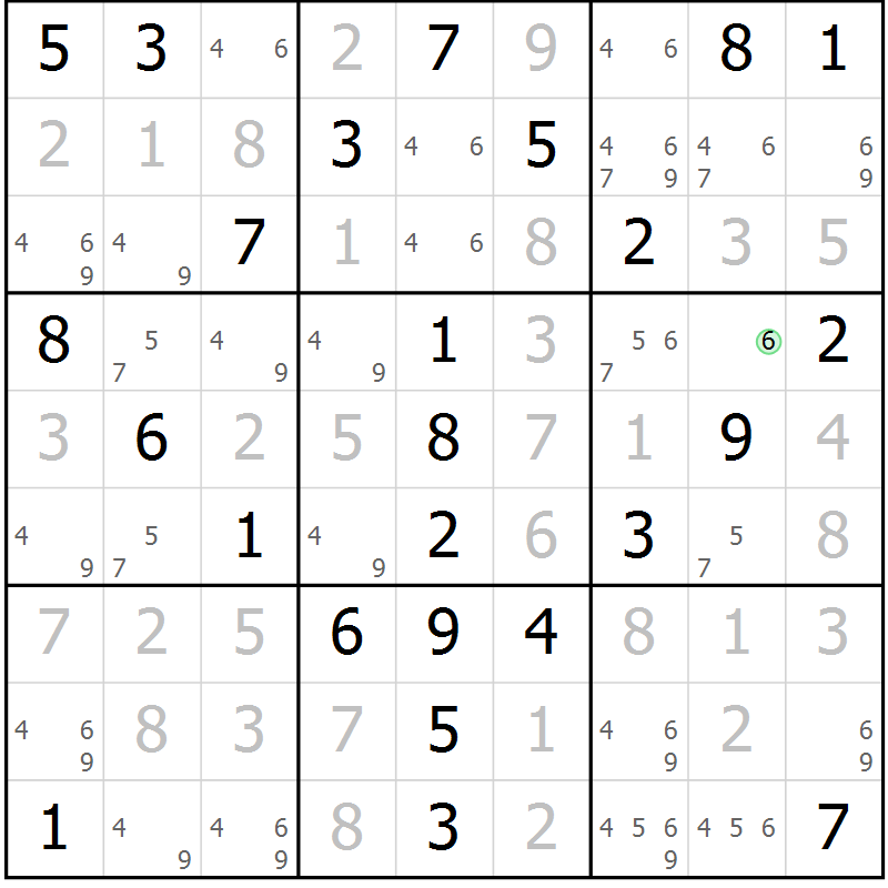 Position des candidats pour la solution de la Gr 47 page 50 du magazine de sudoku Virtuose n° 106