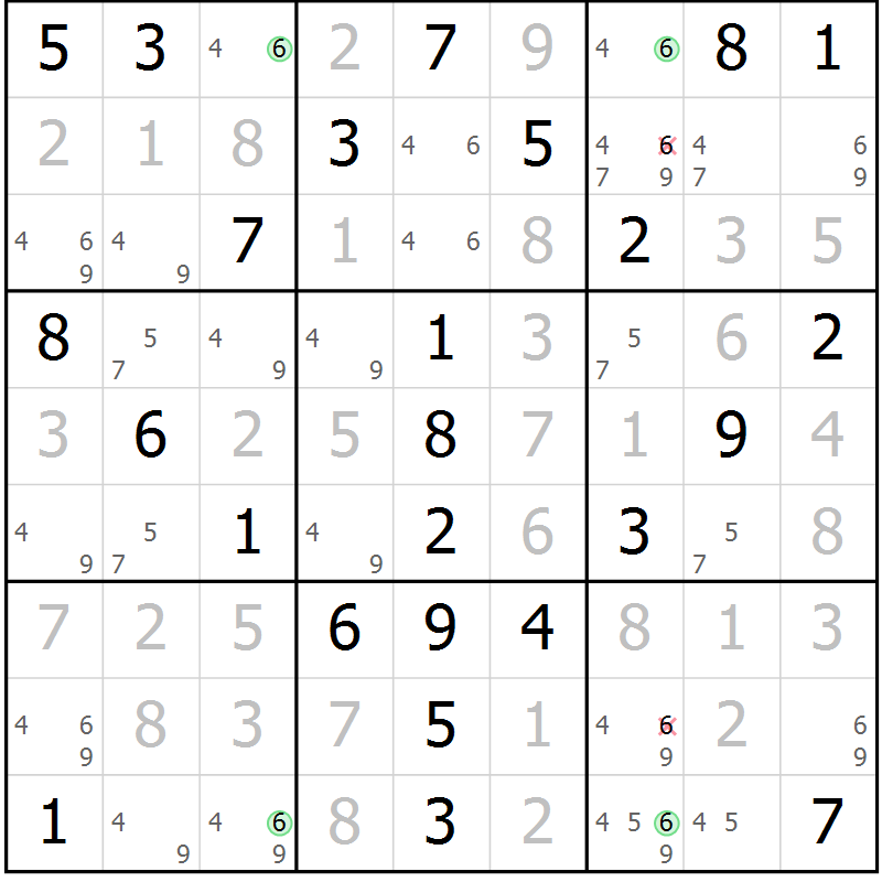 Position des candidats pour la solution de la Gr 47 page 50 du magazine de sudoku Virtuose n° 106