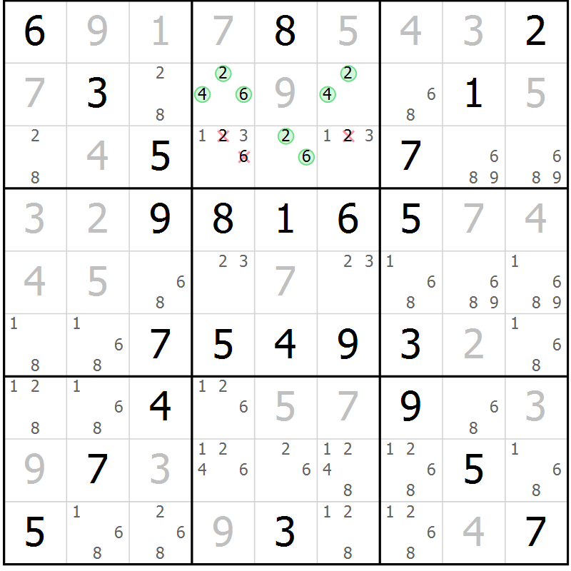 Position des candidats pour la solution de la Gr 48 page 51 du magazine de sudoku Virtuose n° 106