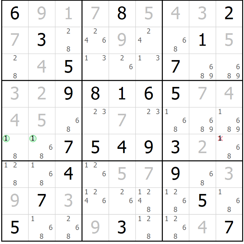 Position des candidats pour la solution de la Gr 48 page 51 du magazine de sudoku Virtuose n° 106