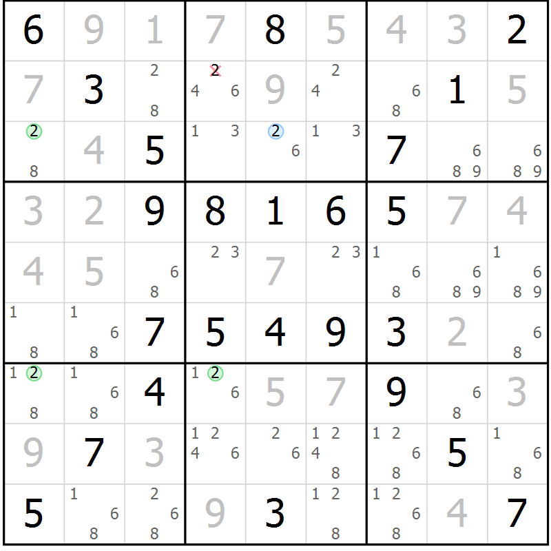 Position des candidats pour la solution de la Gr 48 page 51 du magazine de sudoku Virtuose n° 106