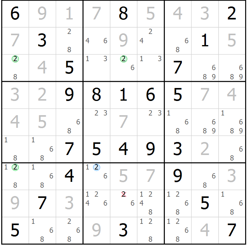 Position des candidats pour la solution de la Gr 48 page 51 du magazine de sudoku Virtuose n° 106