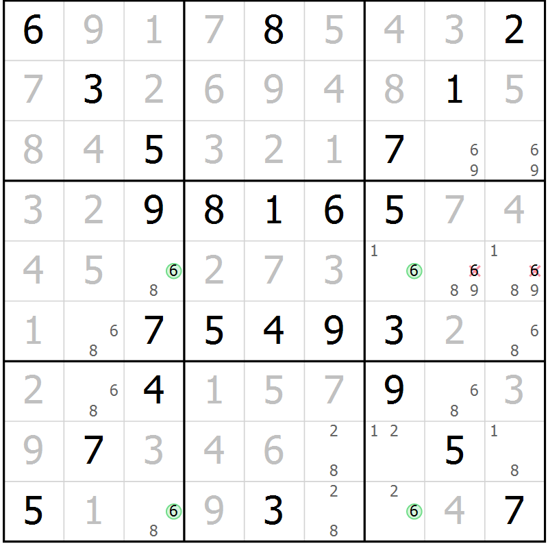 Position des candidats pour la solution de la Gr 48 page 51 du magazine de sudoku Virtuose n° 106