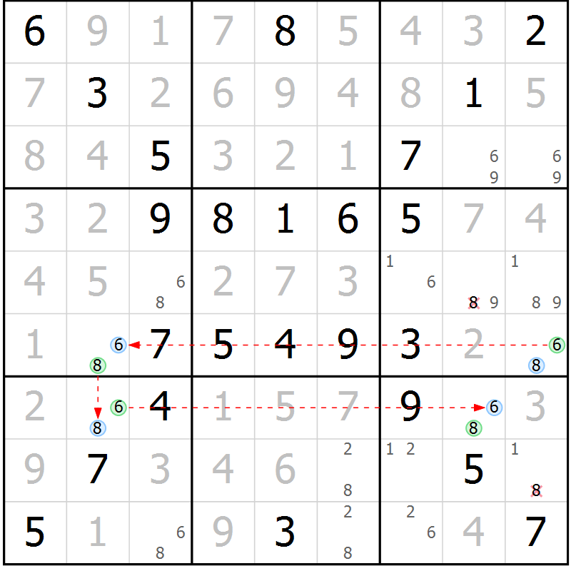 Position des candidats pour la solution de la Gr 48 page 51 du magazine de sudoku Virtuose n° 106