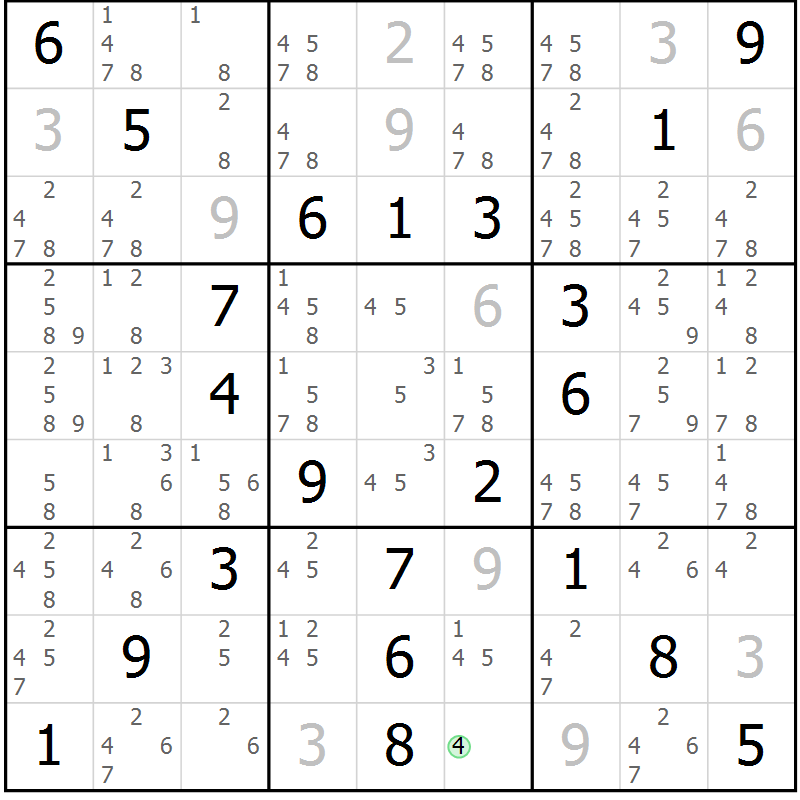 Position des candidats pour la solution de la Gr 49 page 52 du magazine de sudoku Virtuose n° 106