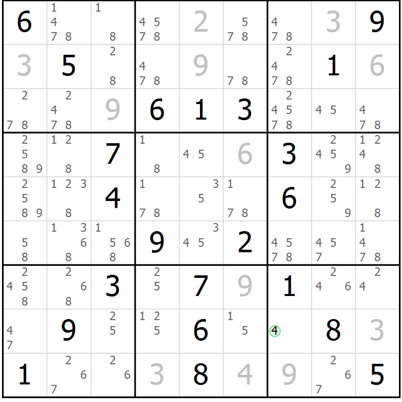 Position des candidats pour la solution de la Gr 49 page 52 du magazine de sudoku Virtuose n° 106