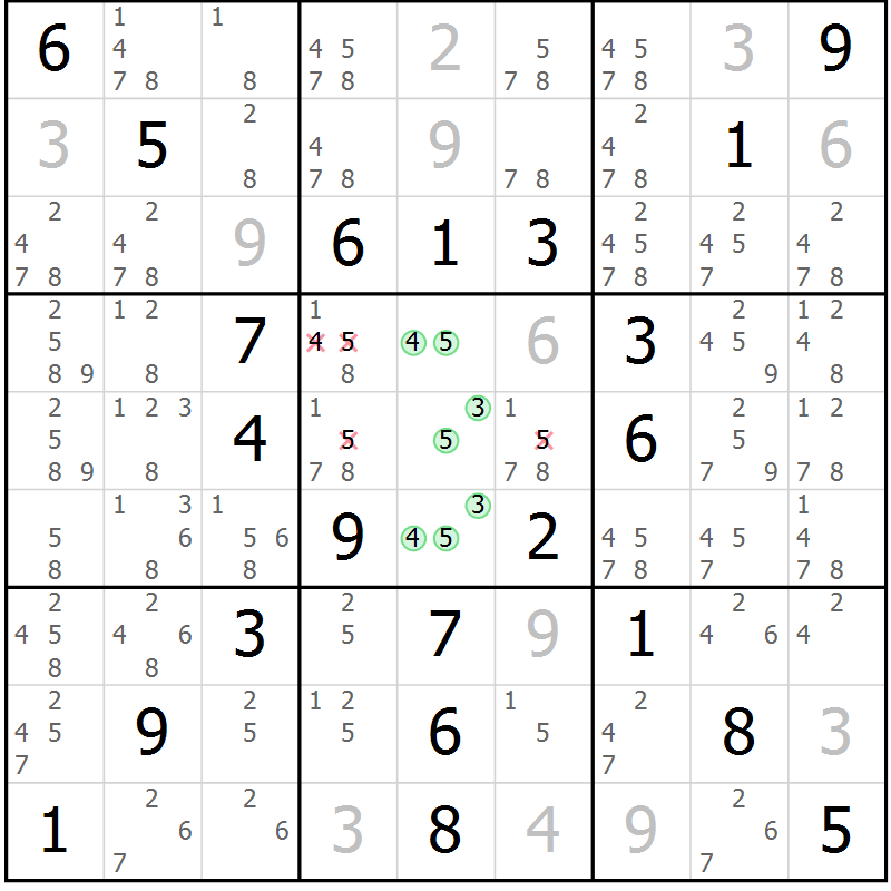 Position des candidats pour la solution de la Gr 49 page 52 du magazine de sudoku Virtuose n° 106