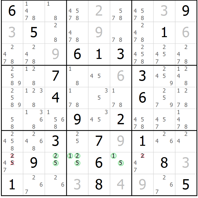 Position des candidats pour la solution de la Gr 49 page 52 du magazine de sudoku Virtuose n° 106