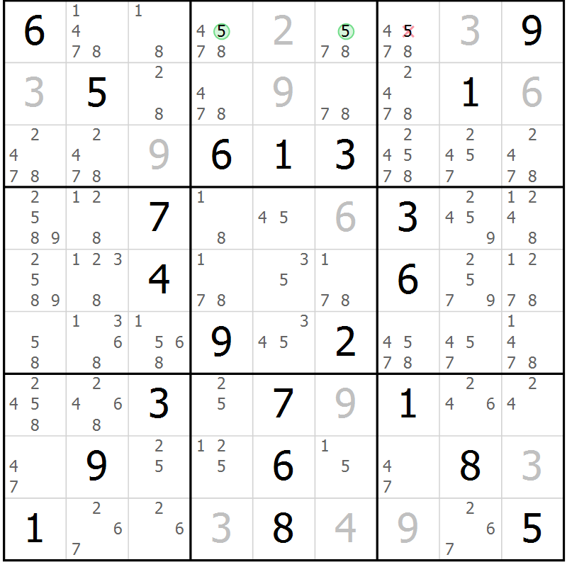 Position des candidats pour la solution de la Gr 49 page 52 du magazine de sudoku Virtuose n° 106
