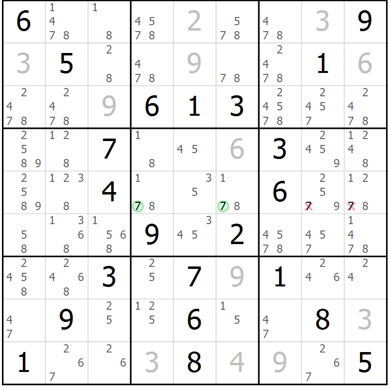 Position des candidats pour la solution de la Gr 49 page 52 du magazine de sudoku Virtuose n° 106