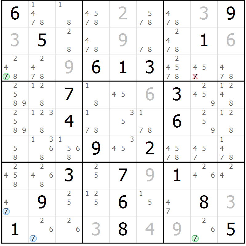 Position des candidats pour la solution de la Gr 49 page 52 du magazine de sudoku Virtuose n° 106