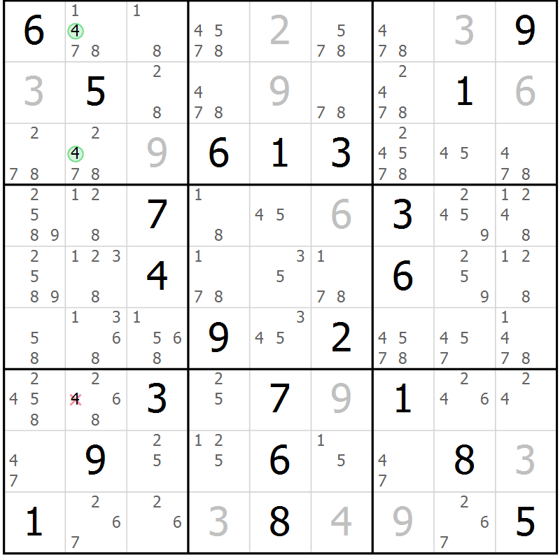 Position des candidats pour la solution de la Gr 49 page 52 du magazine de sudoku Virtuose n° 106