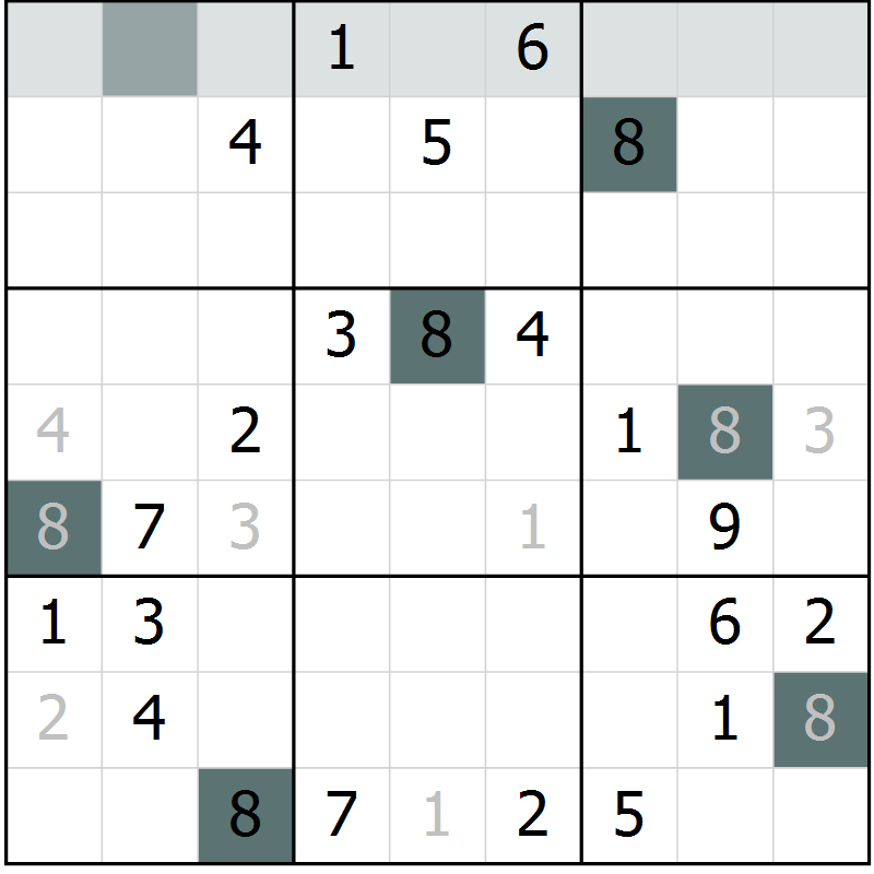 Position des candidats pour la solution de la Gr 5 page 8 du magazine de sudoku Virtuose n° 106