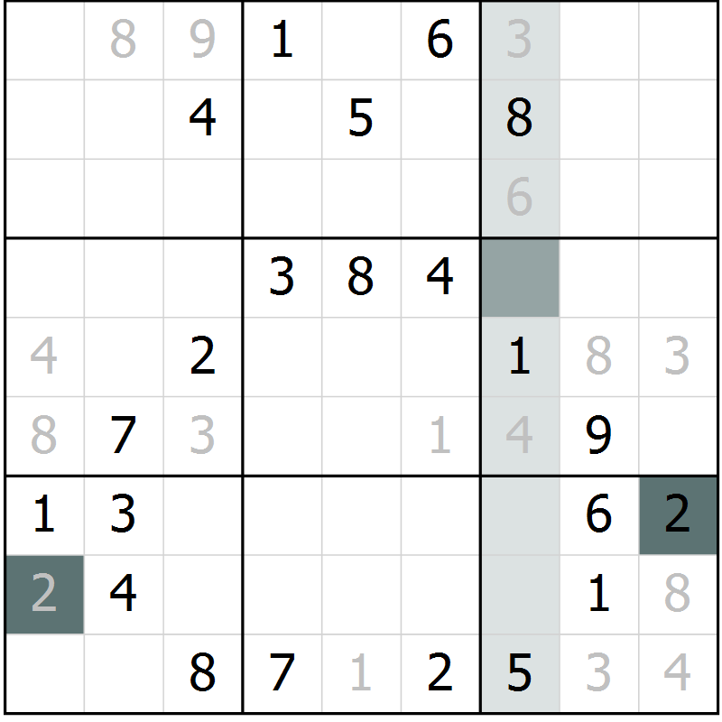 Position des candidats pour la solution de la Gr 5 page 8 du magazine de sudoku Virtuose n° 106