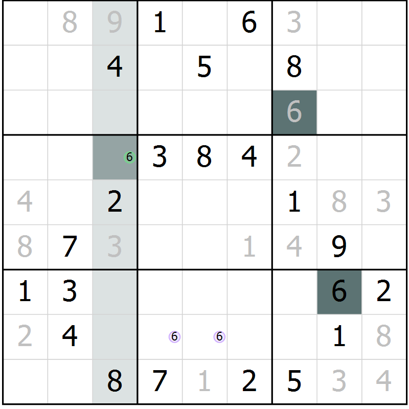 Position des candidats pour la solution de la Gr 5 page 8 du magazine de sudoku Virtuose n° 106