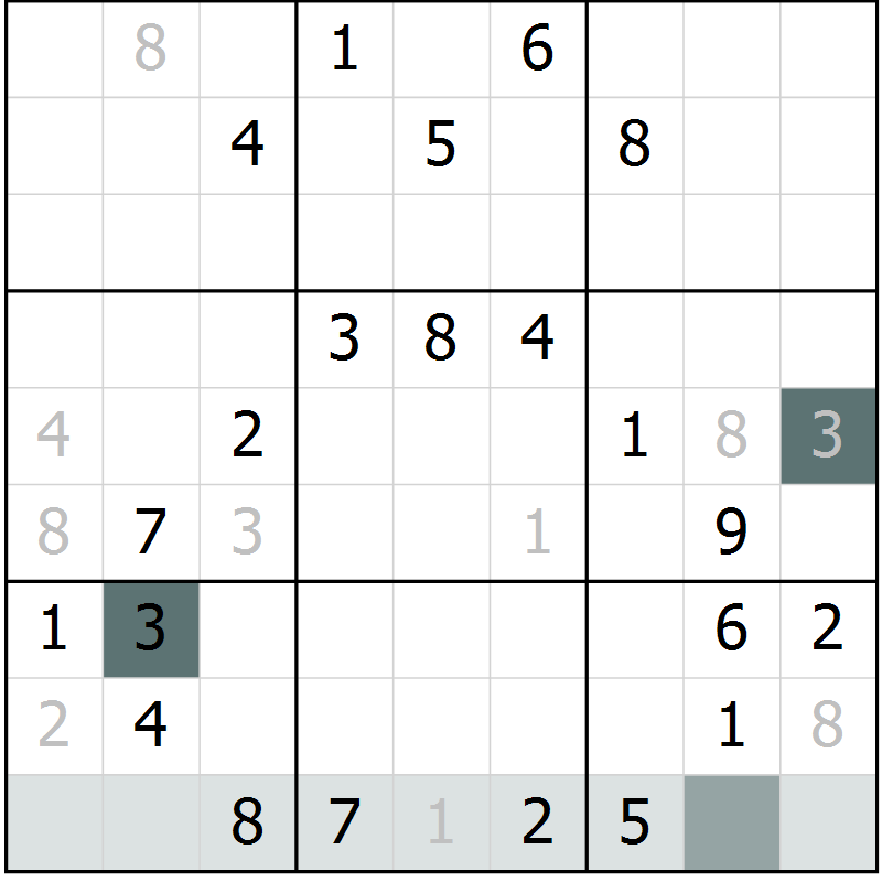 Position des candidats pour la solution de la Gr 5 page 8 du magazine de sudoku Virtuose n° 106