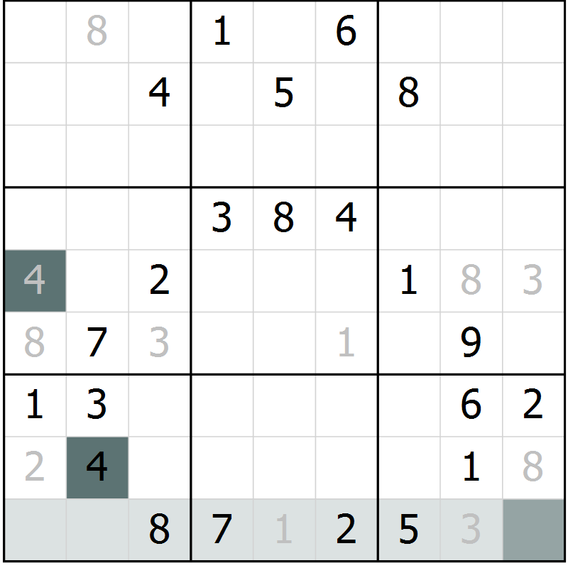 Position des candidats pour la solution de la Gr 5 page 8 du magazine de sudoku Virtuose n° 106