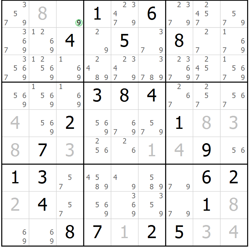 Position des candidats pour la solution de la Gr 5 page 8 du magazine de sudoku Virtuose n° 106