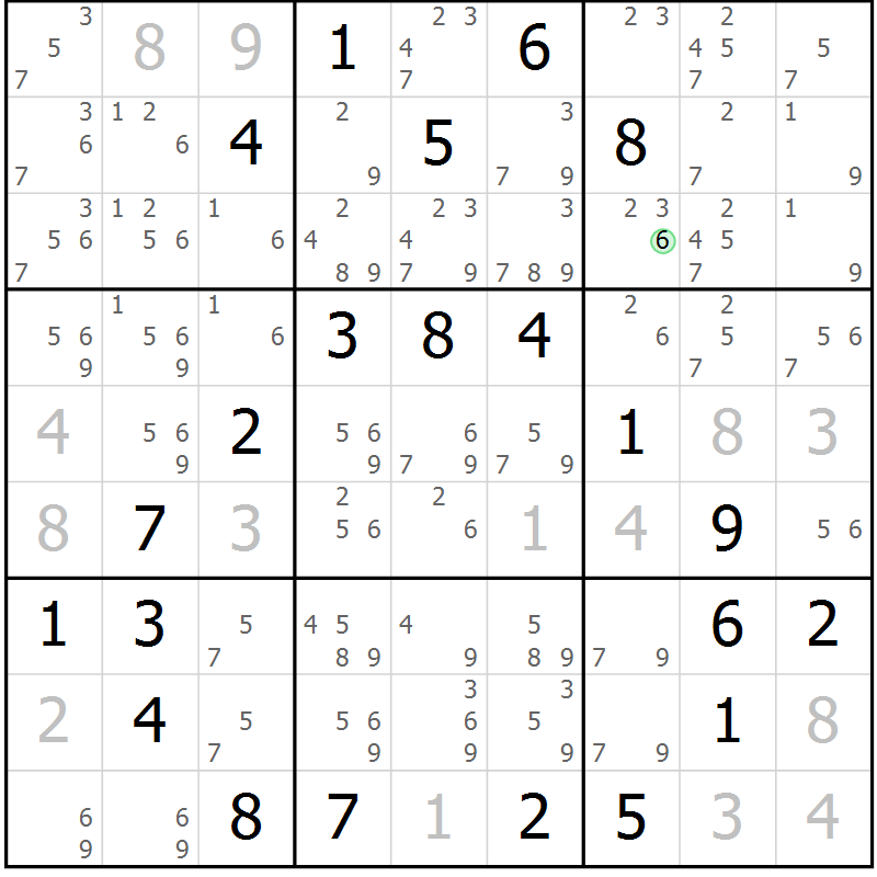 Position des candidats pour la solution de la Gr 5 page 8 du magazine de sudoku Virtuose n° 106