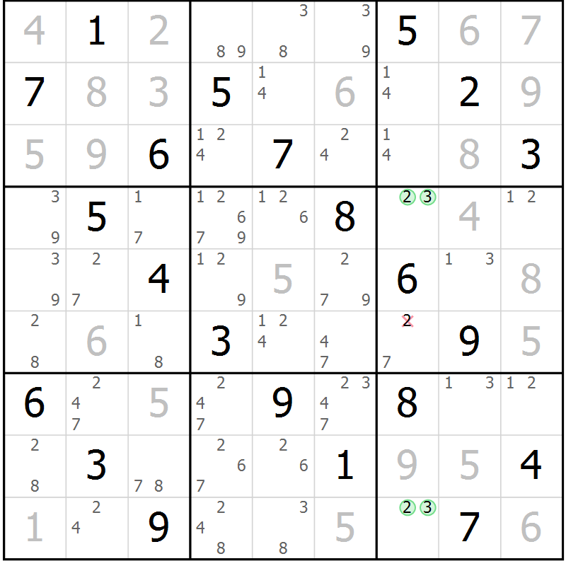 Position des candidats pour la solution de la Gr 50 page 53 du magazine de sudoku Virtuose n° 106