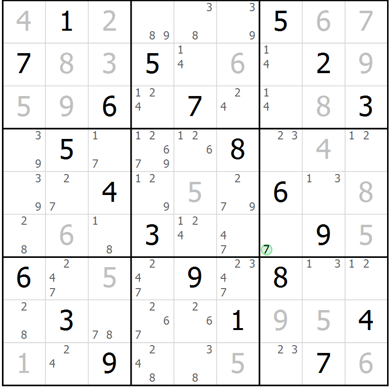 Position des candidats pour la solution de la Gr 50 page 53 du magazine de sudoku Virtuose n° 106