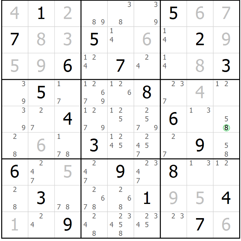 Position des candidats pour la solution de la Gr 50 page 53 du magazine de sudoku Virtuose n° 106