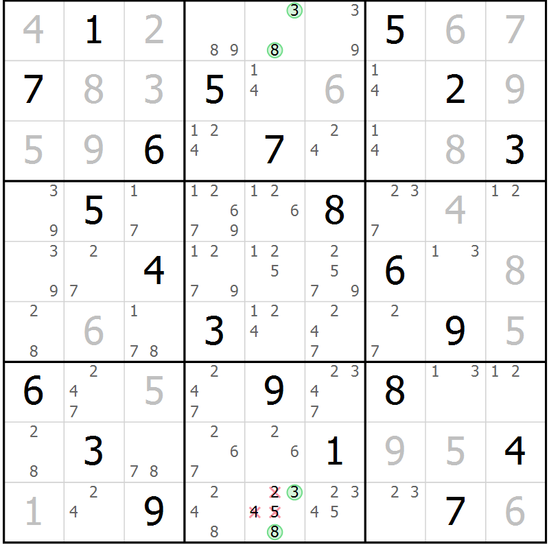 Position des candidats pour la solution de la Gr 50 page 53 du magazine de sudoku Virtuose n° 106