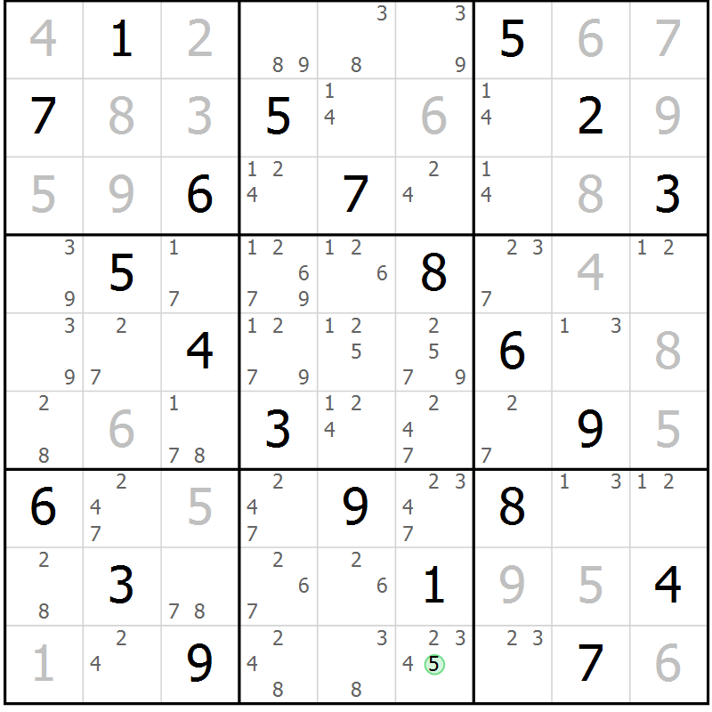 Position des candidats pour la solution de la Gr 50 page 53 du magazine de sudoku Virtuose n° 106