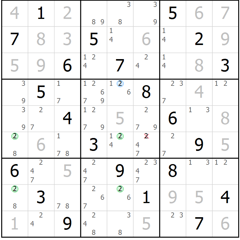 Position des candidats pour la solution de la Gr 50 page 53 du magazine de sudoku Virtuose n° 106