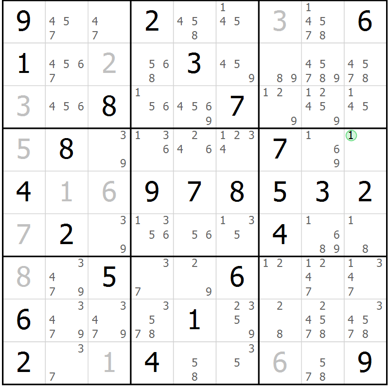 Position des candidats pour la solution de la Gr 51 page 54 du magazine de sudoku Virtuose n° 106