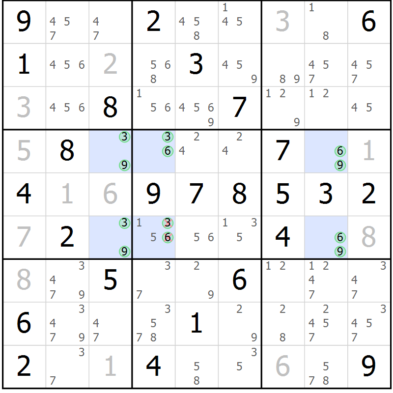 Position des candidats pour la solution de la Gr 51 page 54 du magazine de sudoku Virtuose n° 106