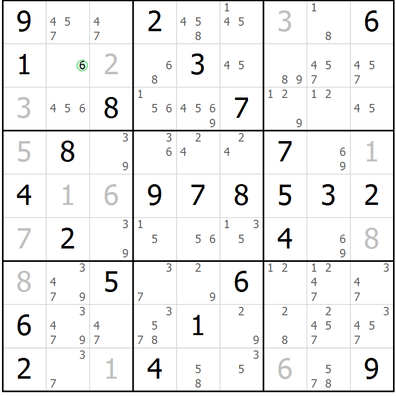 Position des candidats pour la solution de la Gr 51 page 54 du magazine de sudoku Virtuose n° 106