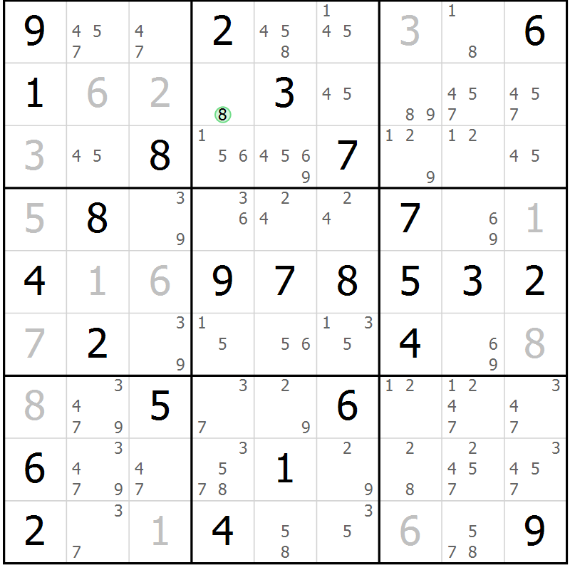 Position des candidats pour la solution de la Gr 51 page 54 du magazine de sudoku Virtuose n° 106