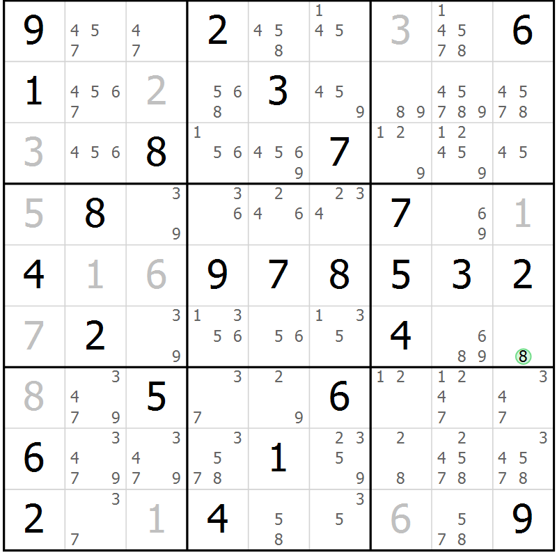 Position des candidats pour la solution de la Gr 51 page 54 du magazine de sudoku Virtuose n° 106