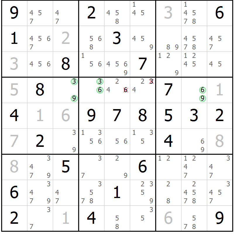 Position des candidats pour la solution de la Gr 51 page 54 du magazine de sudoku Virtuose n° 106