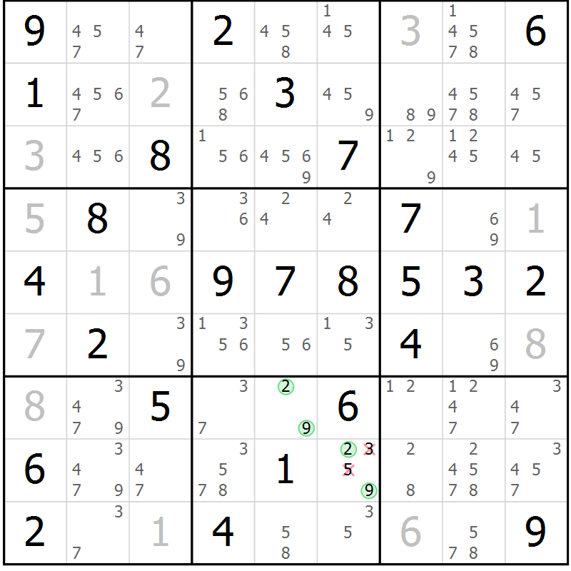 Position des candidats pour la solution de la Gr 51 page 54 du magazine de sudoku Virtuose n° 106