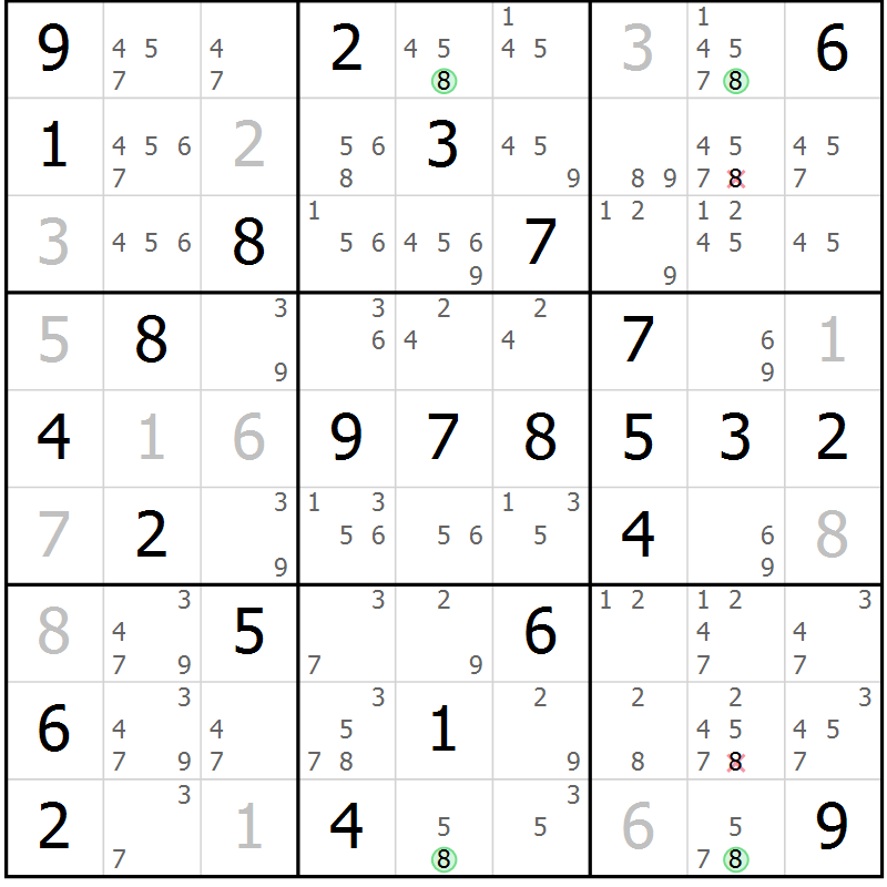 Position des candidats pour la solution de la Gr 51 page 54 du magazine de sudoku Virtuose n° 106