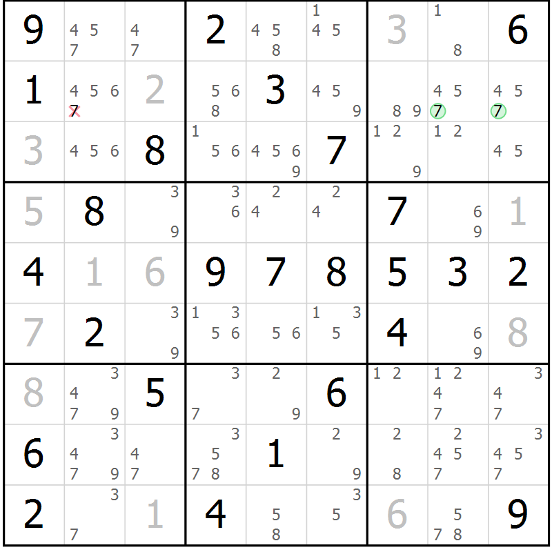 Position des candidats pour la solution de la Gr 51 page 54 du magazine de sudoku Virtuose n° 106
