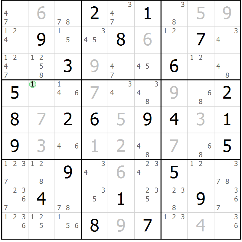 Position des candidats pour la solution de la Gr 52 page 55 du magazine de sudoku Virtuose n° 106